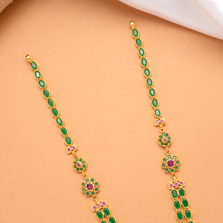 Dual Floral Emerald Stone Layer Golden Haram