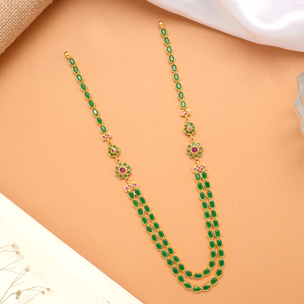Dual Floral Emerald Stone Layer Golden Haram
