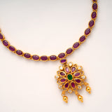 Vintage Ruby Stone Star Drops Pendant Golden Necklace