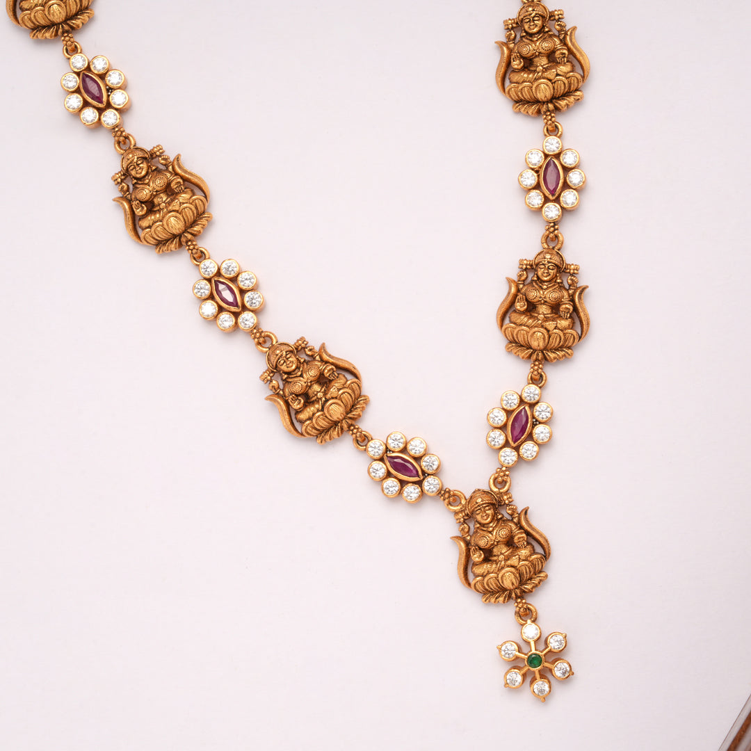 Lotus Lakshmi With Teardrops Stone Golden Necklace