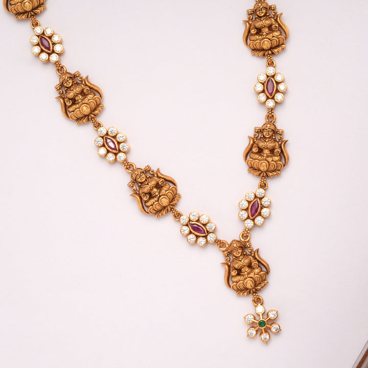 Lotus Lakshmi With Teardrops Stone Golden Necklace