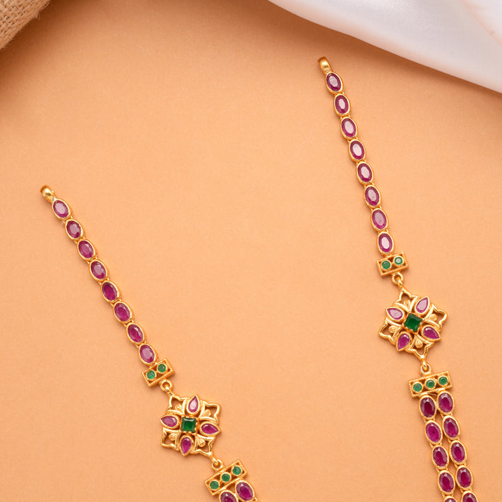 Modern Two Layer Ruby Stone Golden Haram