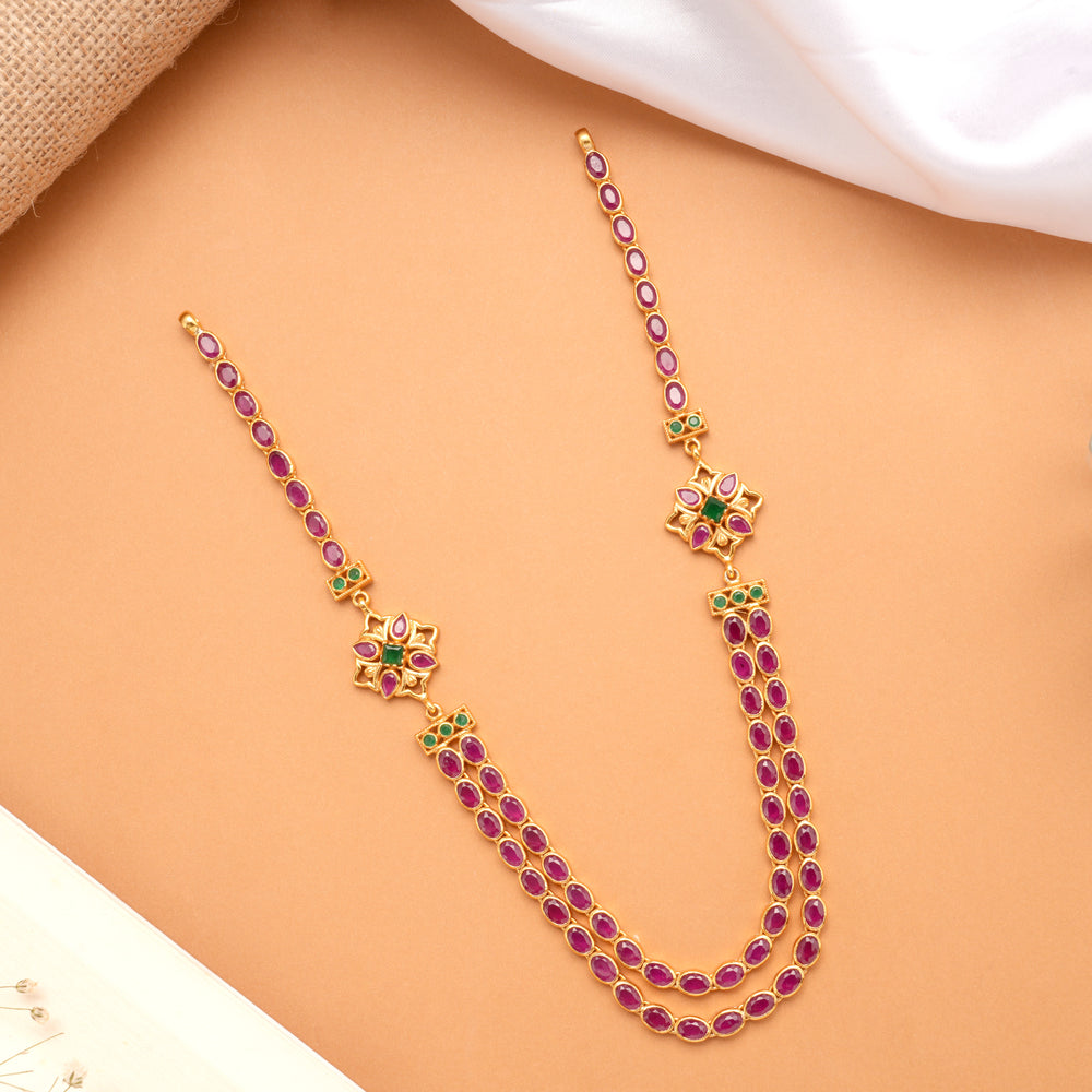 Modern Two Layer Ruby Stone Golden Haram