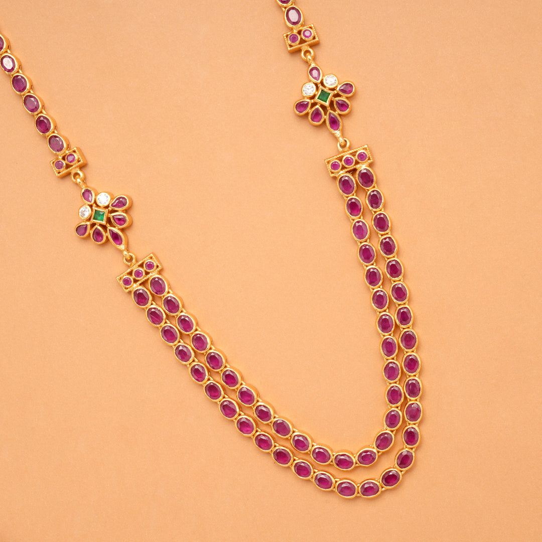 Traditional Pink Ruby Stone Golden Necklace