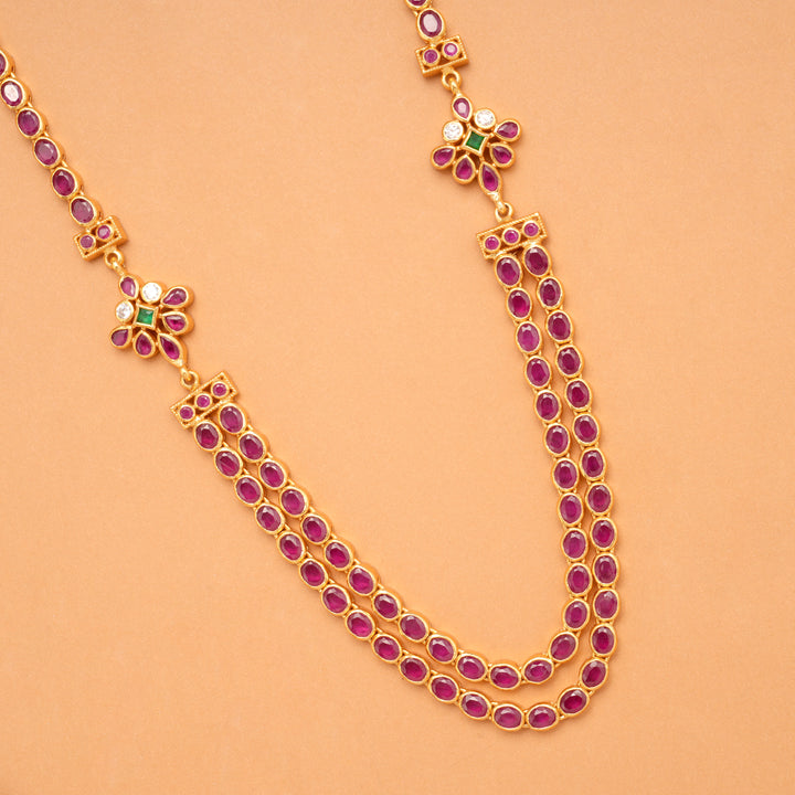 Traditional Pink Ruby Stone Golden Necklace