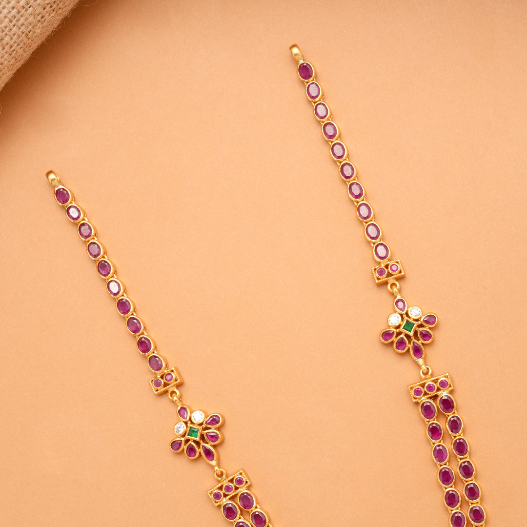 Traditional Pink Ruby Stone Golden Necklace