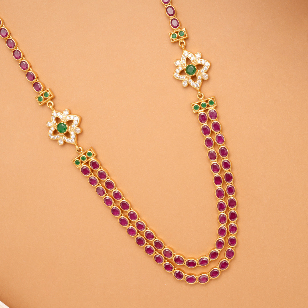 South Indian Ruby Emerald Layered Golden Necklace