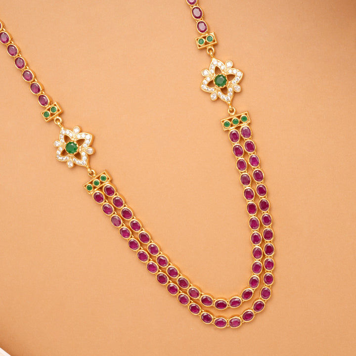 South Indian Ruby Emerald Layered Golden Necklace