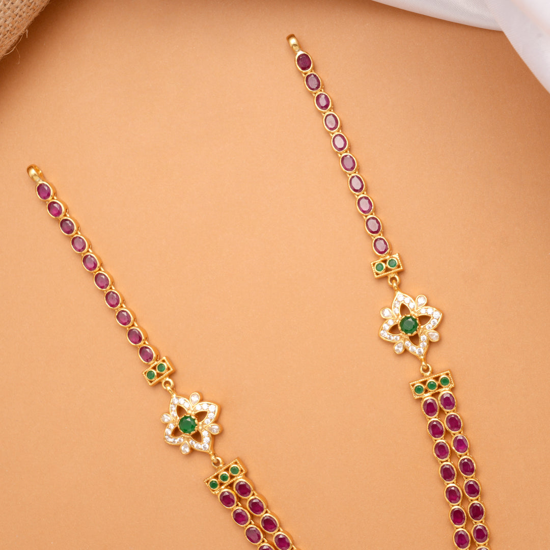 South Indian Ruby Emerald Layered Golden Necklace