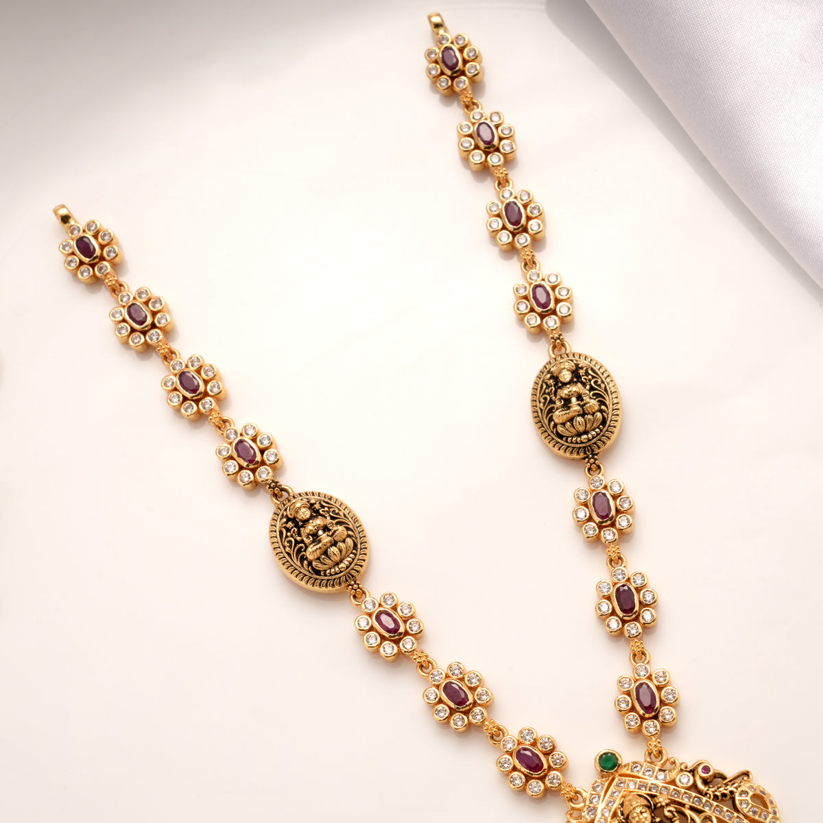 Antique Lakshmi Pendant with Kundan Golden Necklace