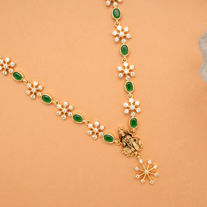 Classic Emerald Green White Stone Golden Necklace