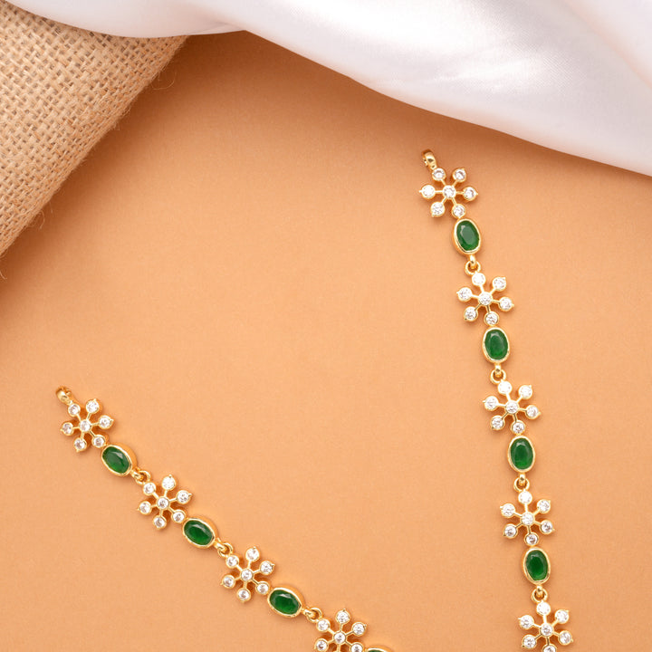 Classic Emerald Green White Stone Golden Necklace