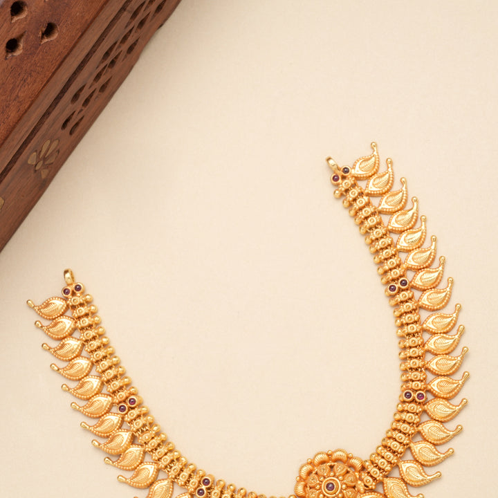 Traditional Matte Golden Mango Pattern Necklace