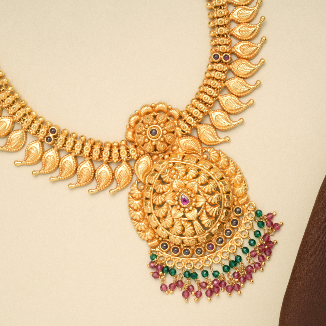 Traditional Matte Golden Mango Pattern Necklace