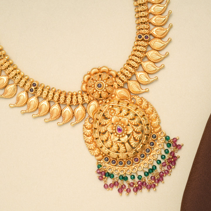 Traditional Matte Golden Mango Pattern Necklace