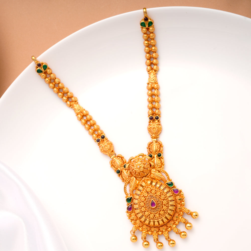 Traditional Tear Drops Pendant Golden Necklace