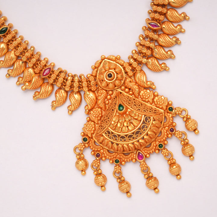 Nagas Mango Drops with Lakshmi Pendant Golden Necklace