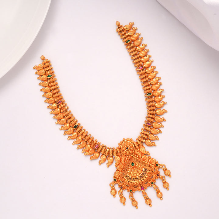 Nagas Mango Drops with Lakshmi Pendant Golden Necklace