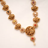 Antique Navarathana Stone with Peacock Pendant Golden Necklace