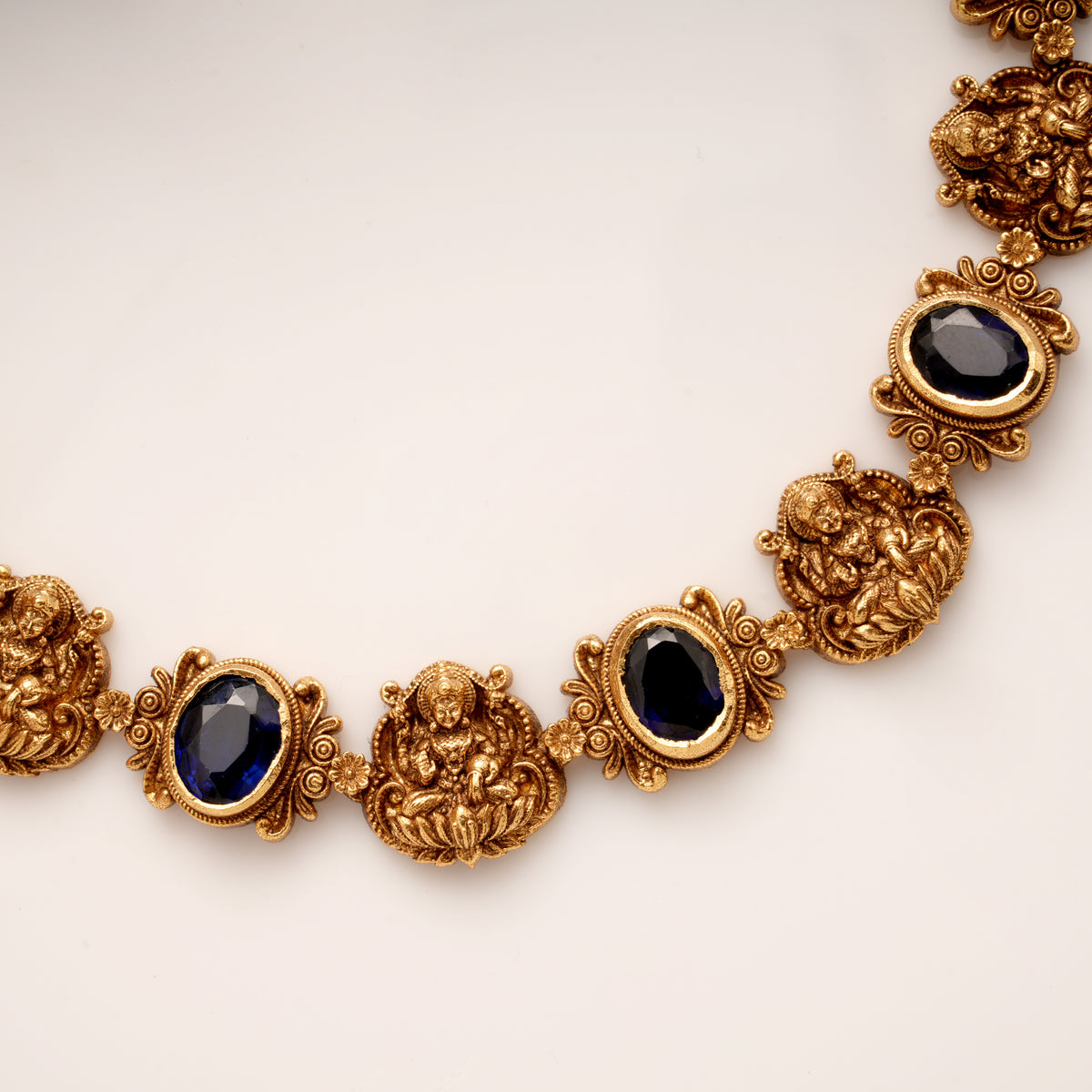 Antique Blue Stone Lakshmi Golden Necklace