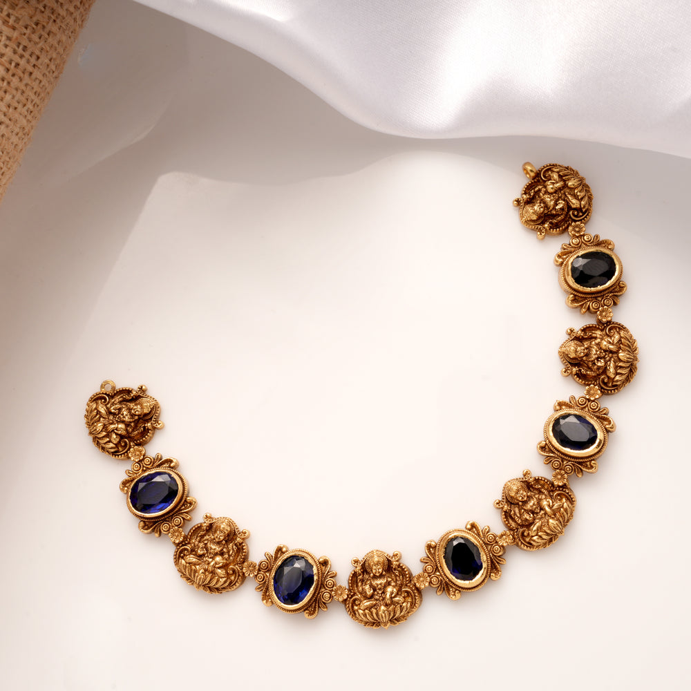 Antique Blue Stone Lakshmi Golden Necklace