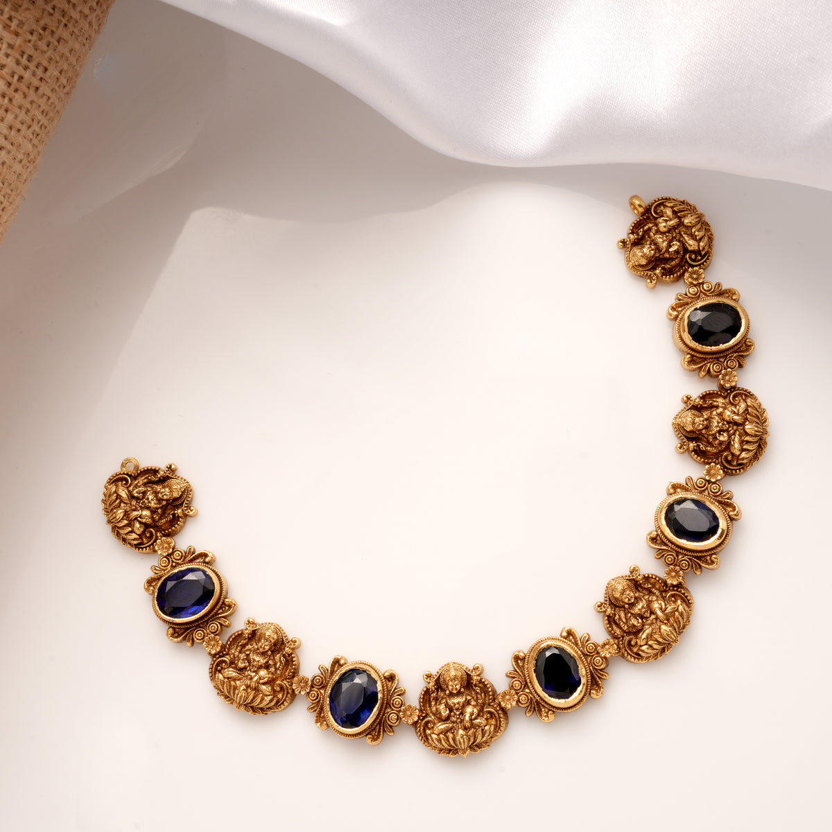 Antique Blue Stone Lakshmi Golden Necklace
