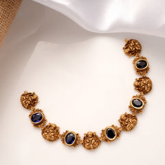 Antique Blue Stone Lakshmi Golden Necklace