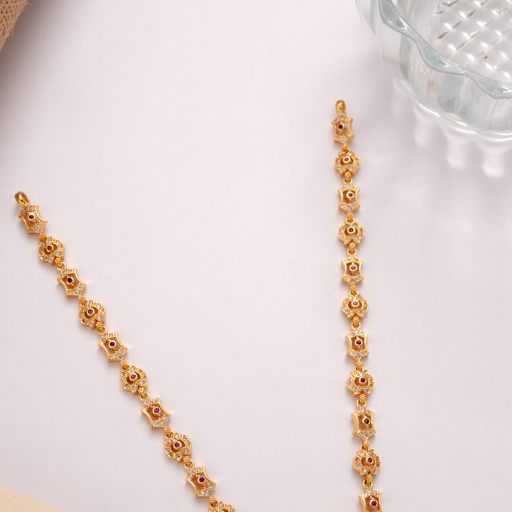 Grand Floral Lakshmi with Stone Pearls Golden Necklace
