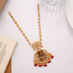 Grand Floral Lakshmi with Stone Pearls Golden Necklace