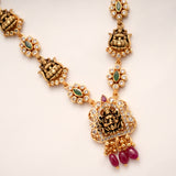 Temple Design Lakshmi with Ruby Drops Golden Necklace