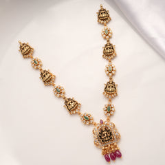 Temple Design Lakshmi with Ruby Drops Golden Necklace