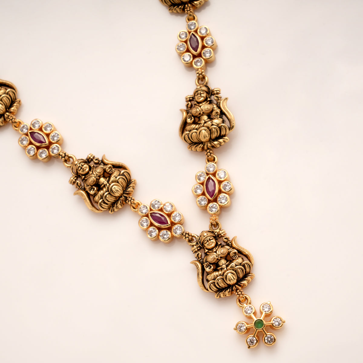 Vintage Lotus Lakshmi Kundan Golden Necklace