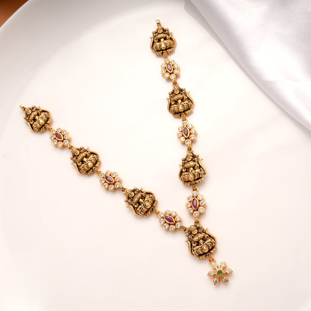 Vintage Lotus Lakshmi Kundan Golden Necklace
