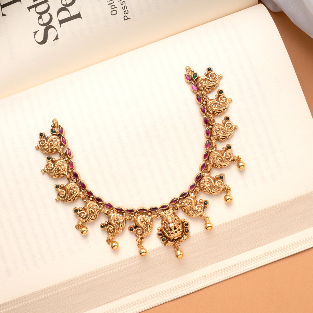 Premium Ruby Stone Mango Drops Golden Necklace