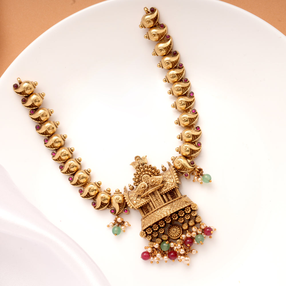 Antique Multi Beads Drops Chariot Golden Necklace