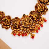Stunning Peacock Lakshmi with Coral Drops Golden Necklace