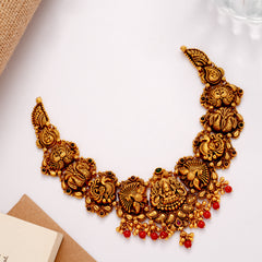 Stunning Peacock Lakshmi with Coral Drops Golden Necklace