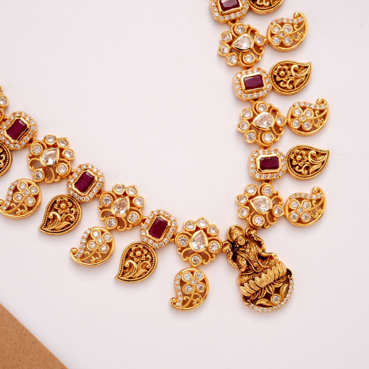 Mango Design Drops Lakshmi Pendant Golden Necklace