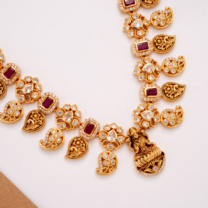 Mango Design Drops Lakshmi Pendant Golden Necklace