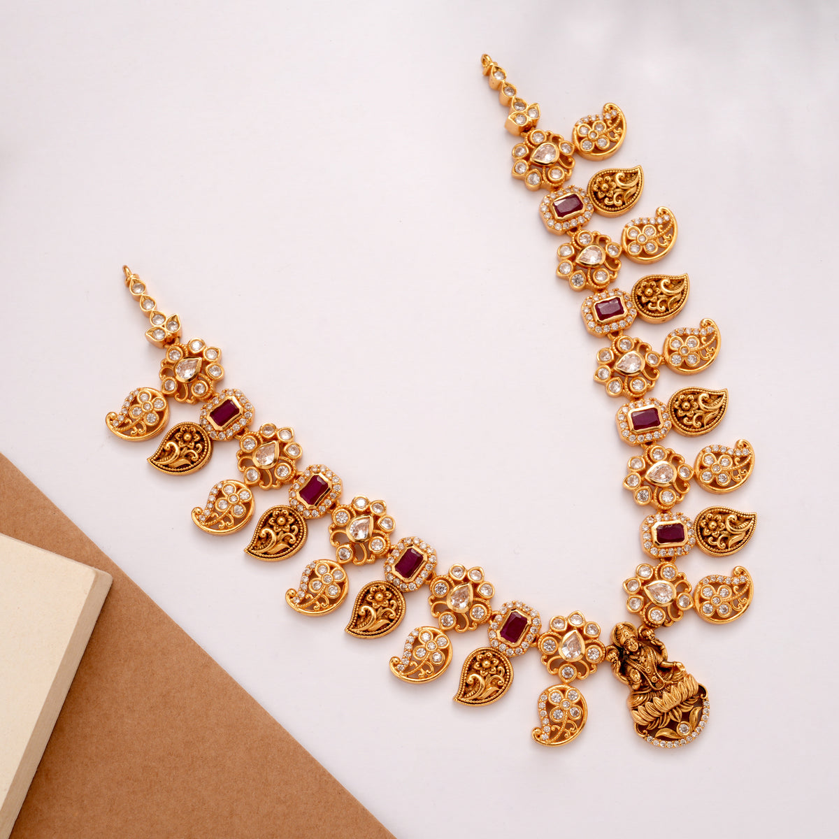 Mango Design Drops Lakshmi Pendant Golden Necklace
