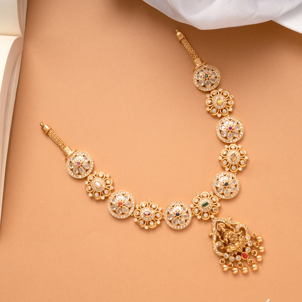Vintage Navarathana Stone Lakshmi Drops Golden Necklace