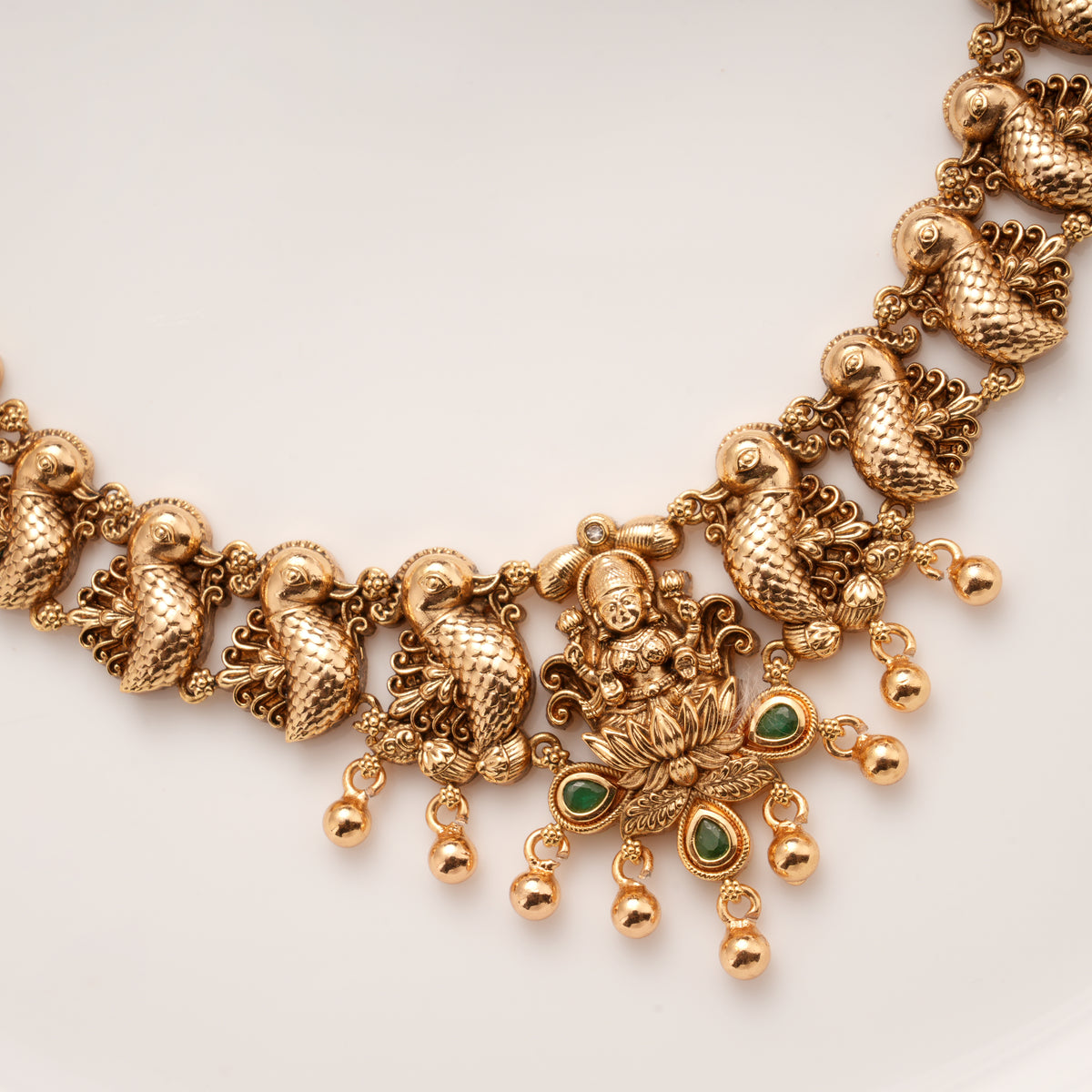 Antique Peacock with Lakshmi Pendant Golden Necklace