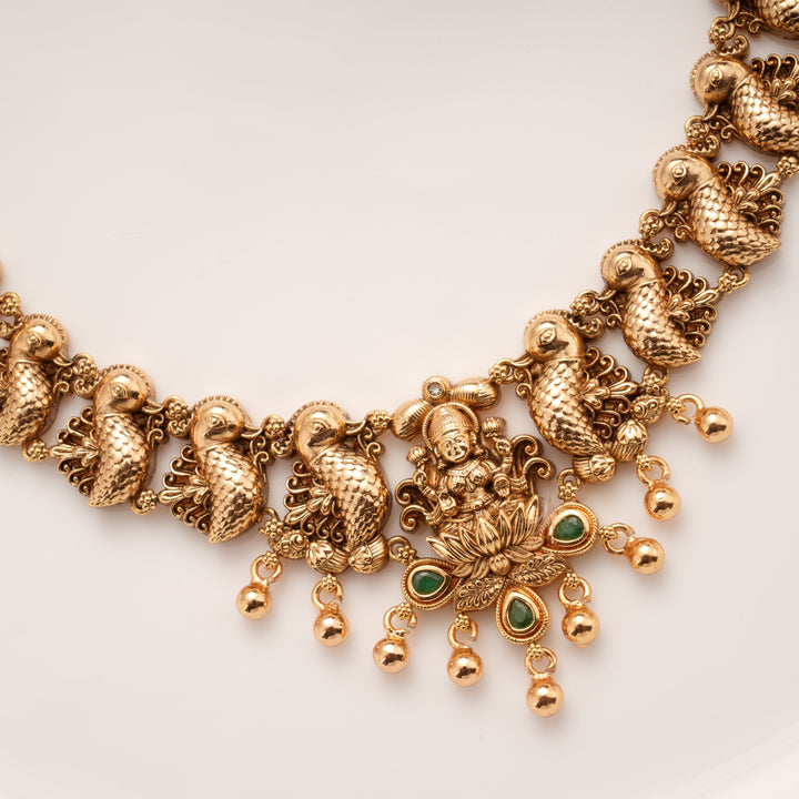 Antique Peacock with Lakshmi Pendant Golden Necklace