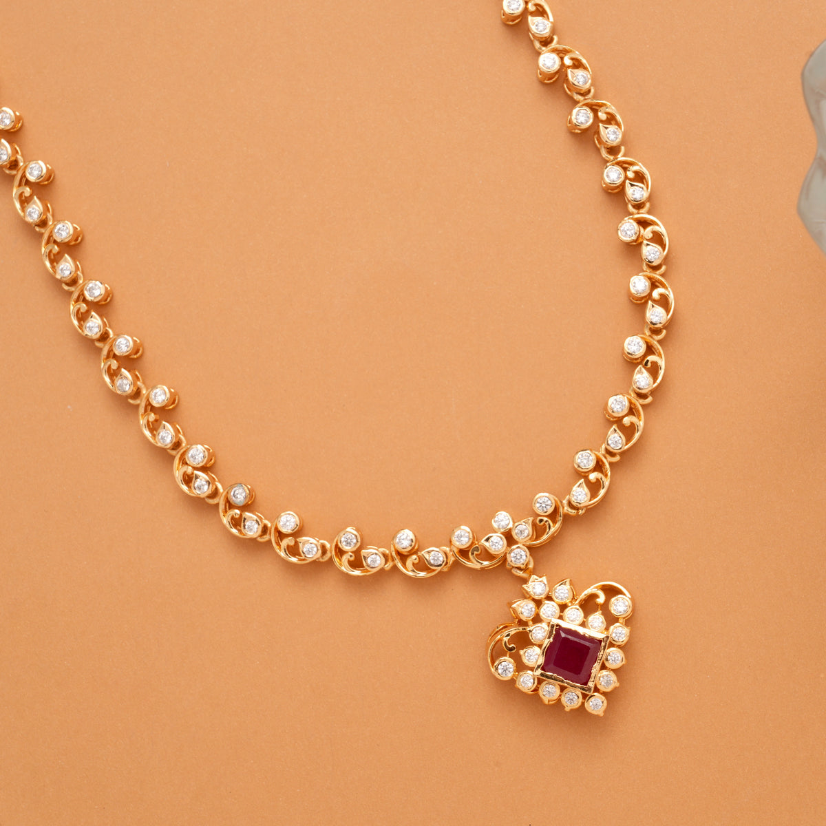 Fancy Stone Pendant Golden Necklace
