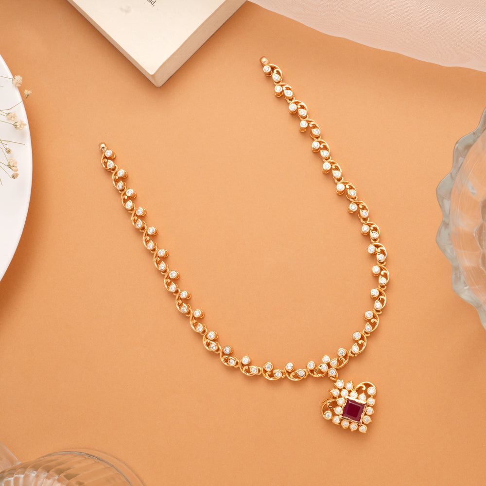 Fancy Stone Pendant Golden Necklace