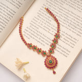 Fancy Ruby with Emerald Tear Drops Pendant Golden Necklace