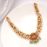 Ethnic Multi Strand Pearl Golden Necklace Set