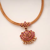Heritage Emerald Stone Gaja Lakshmi Golden Necklace