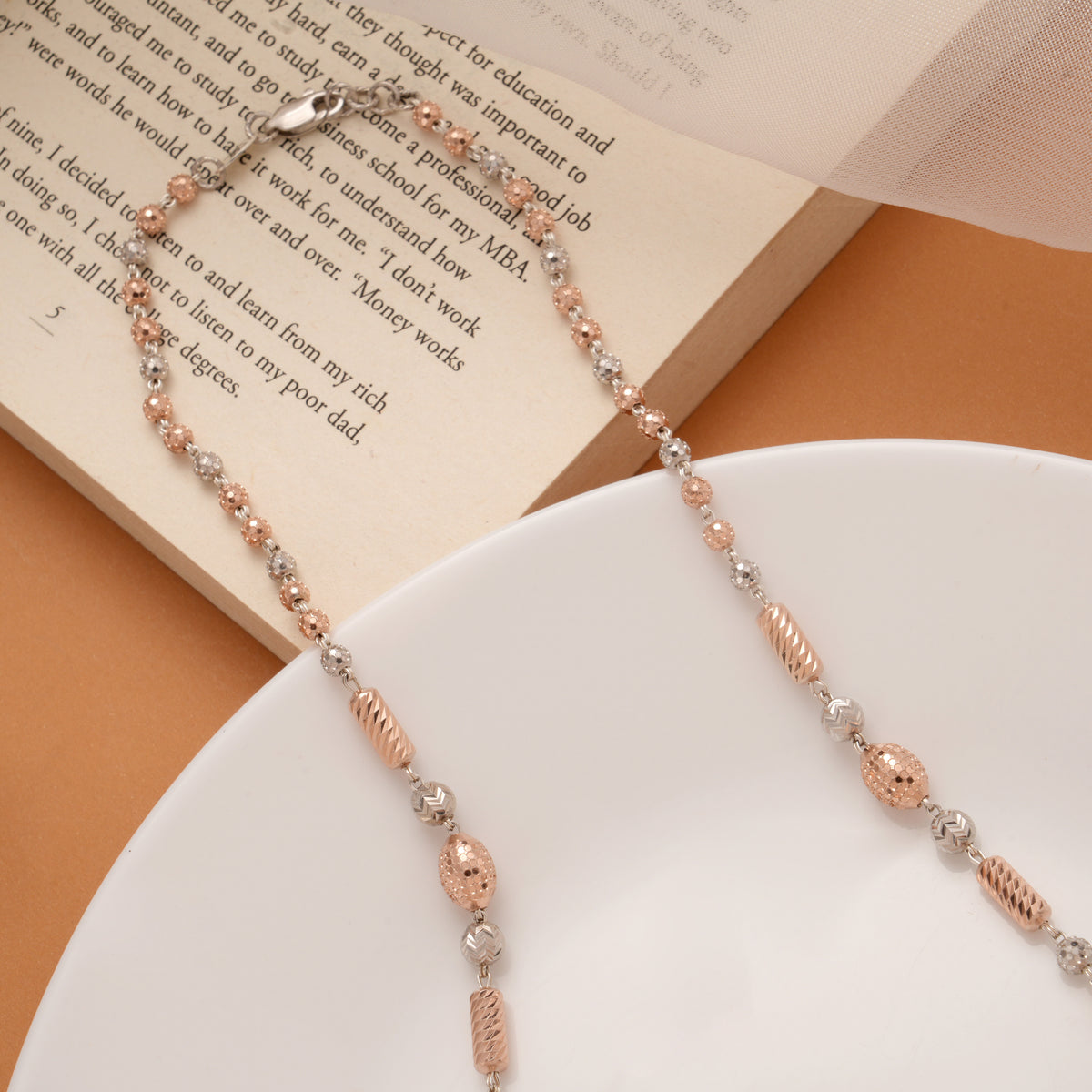 Dual Tone Textured Sleek Bead Golden Chain