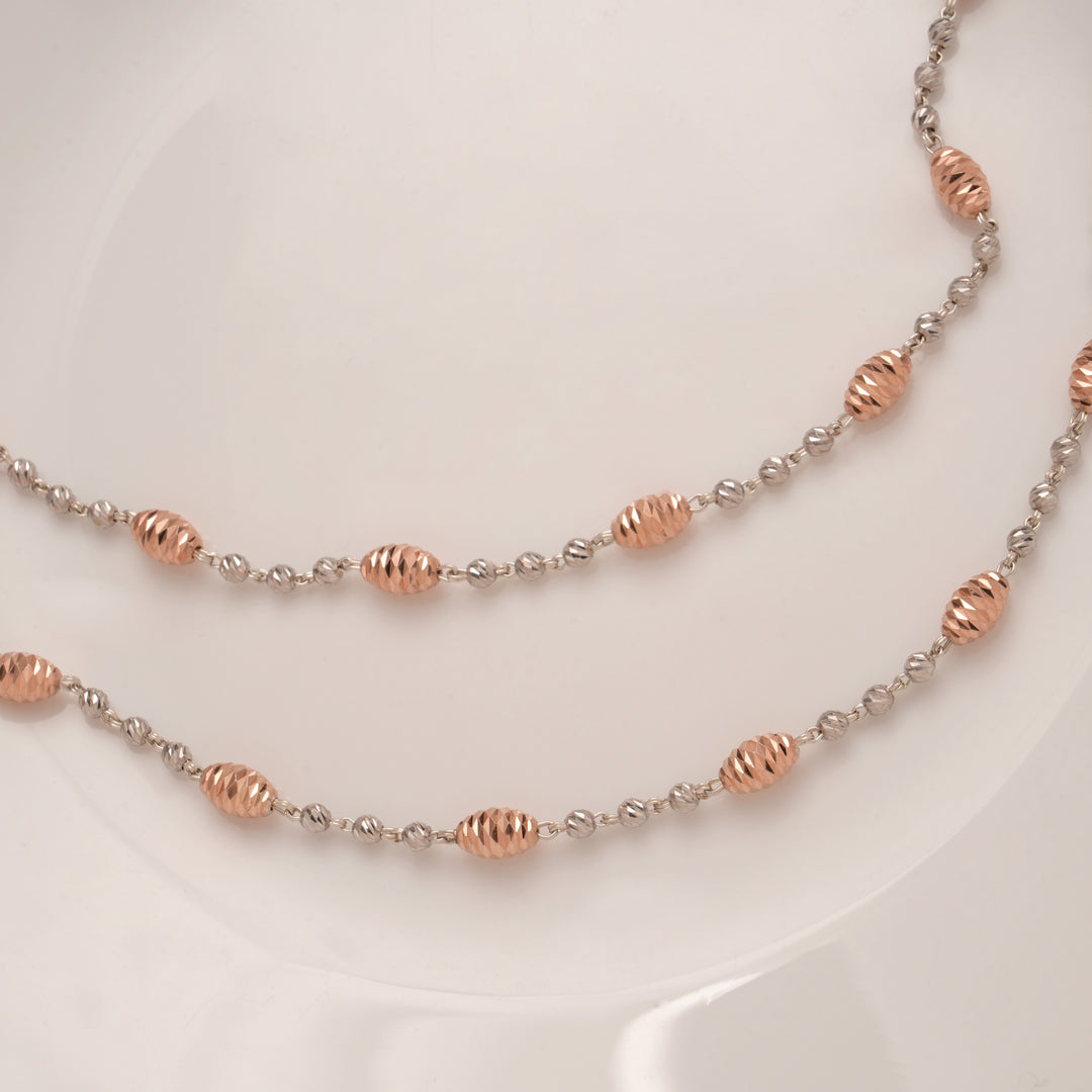 Fancy Beaded Silver Rose Gold Anklet